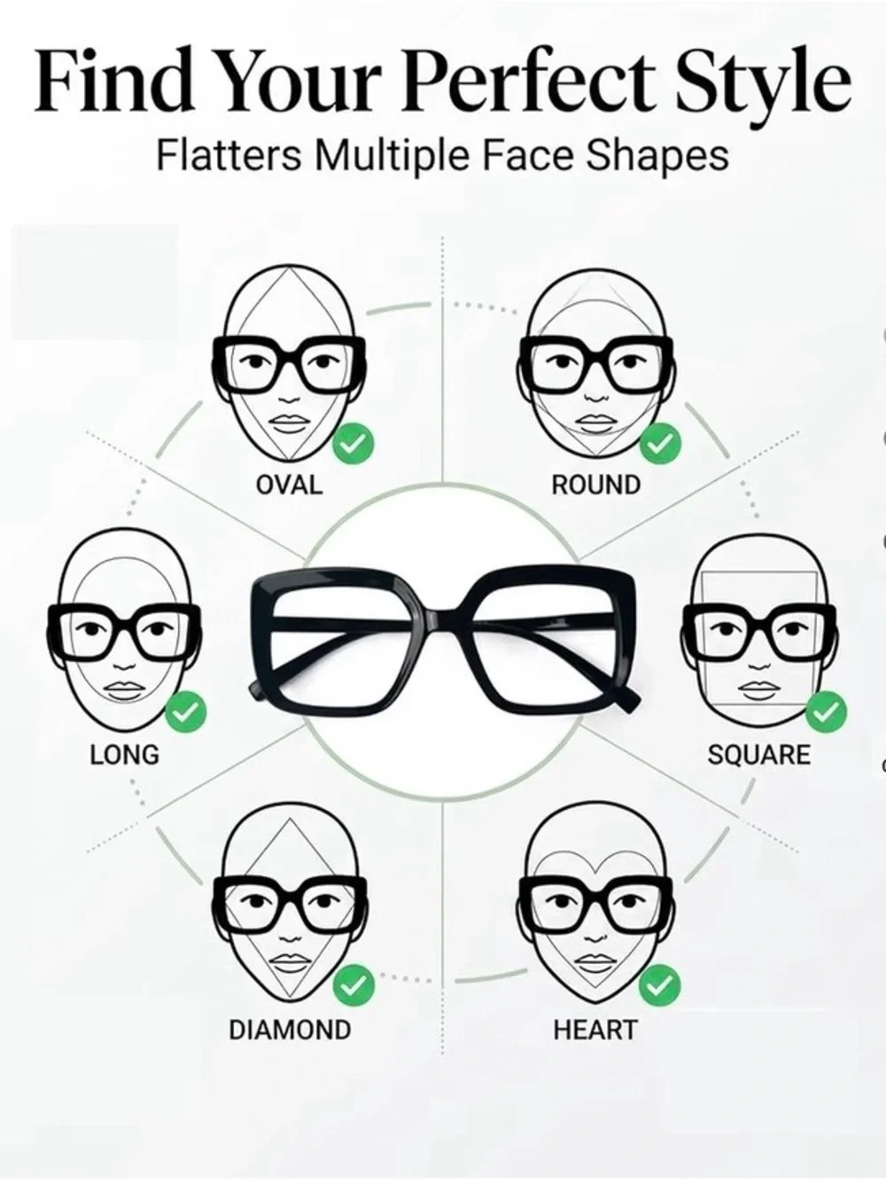4-Pack Women's Oversized Square Fashion Glasses -Black,White, Tortoiseshell- 1.0